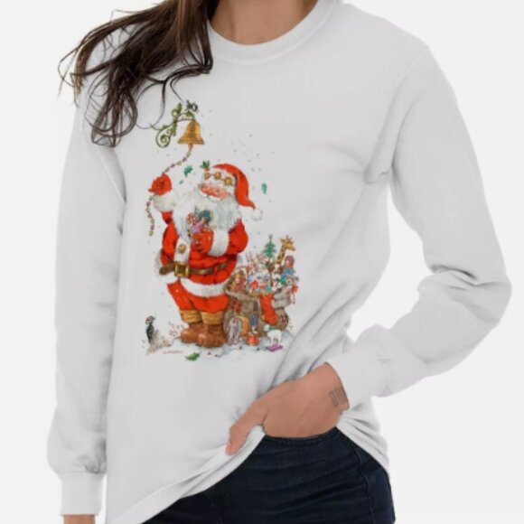 Santa Claus Merry Christmas Grandma Xmas Long Sleeve Tshirt Tee for Women - Picture 2 of 3